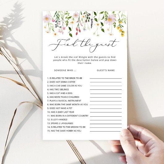 Wildblumen Finden Sie das Gast-Brautparty-Spiel