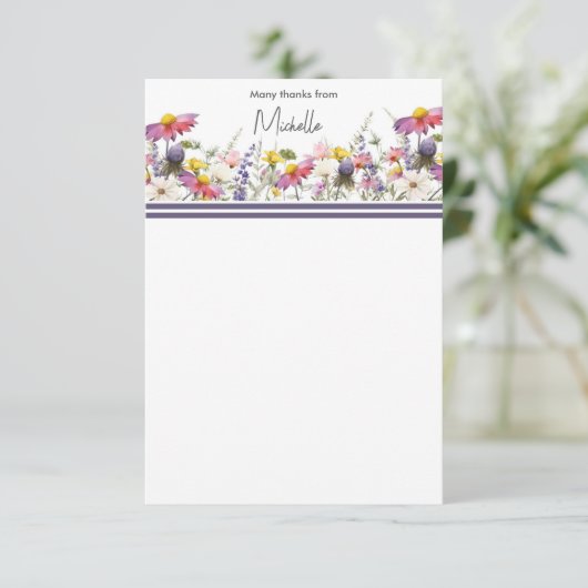 Wildblumen Flat Dankeschön Karte (Stehend Vorderseite)