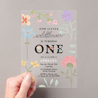 Wildblumen Flora Erster Geburtstag Acryleinladungen