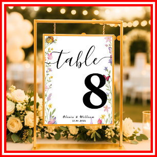 Wildblumen Floral   Boho Hochzeitstisch Nummer Poster