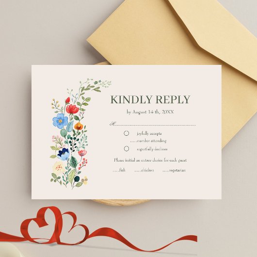 Wildblumen Floral Boho Ivory Wedding RSVP Karte