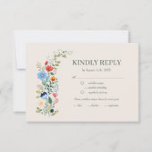 Wildblumen Floral Boho Ivory Wedding RSVP Karte (Vorderseite)