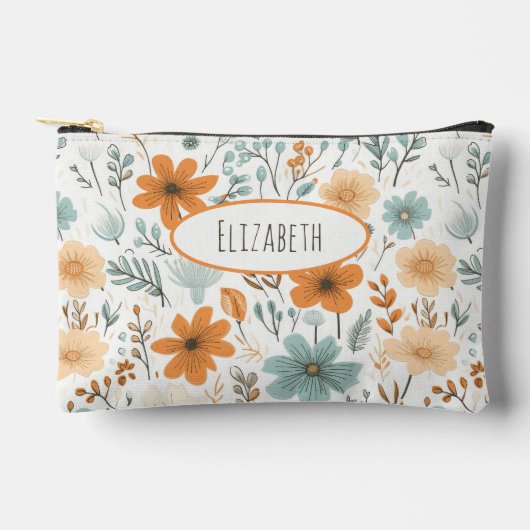 Wildblumen Floral Boho Muster Name Zubehörtasche (Vorderseite)