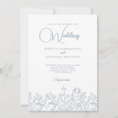 Wildblumen Floral Elegant Dusty Blue Wedding Einladung (Vorderseite)