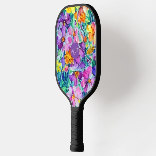 Wildblumen Floral-Elegante-Initialen Monogramm Pickleball Schläger (Links)