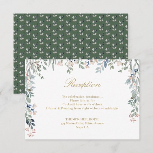 Wildblumen Floral Gold Hochzeitsempfang Begleitkarte (Vorne/Hinten)