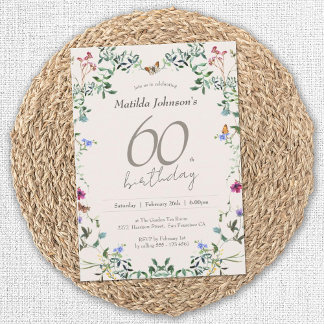 Wildblumen Floral Modern 60. Geburtstagsparty Einladung