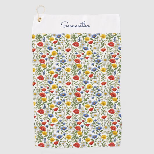 Wildblumen Floral Multicolor Hübsch Personalisiert Golfhandtuch (Vorderseite)