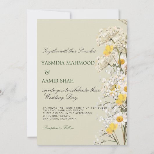 Wildblumen Floral Sage Moderne Hochzeit Einladung (Vorderseite)