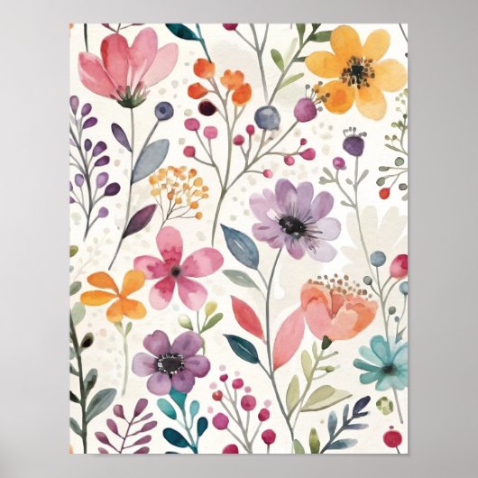 Wildblumen Floral Whimsisches Muster Poster (Vorne)