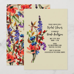 Wildblumen Florale Aquarell Beige Bridal Shower Einladung