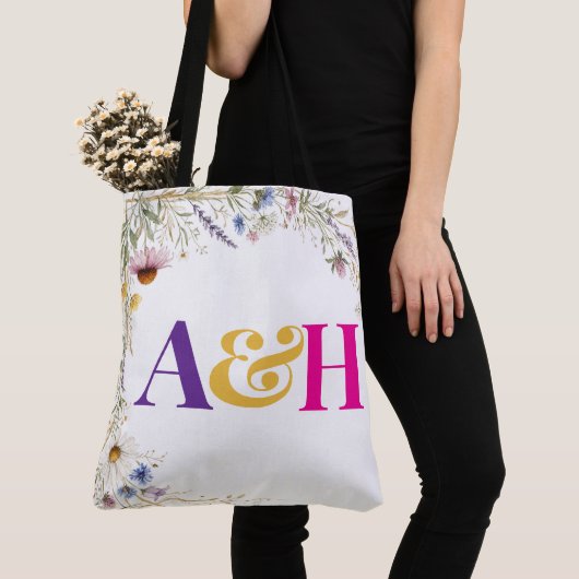 Wildblumen Florale Botanische, Monogramm editierba Tasche (Von Nahem)