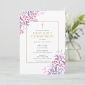 Wildblumen Florale Erste Heilige Kommune Einladung (Stehend Vorderseite)