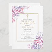 Wildblumen Florale Erste Heilige Kommune Einladung (Vorne/Hinten)
