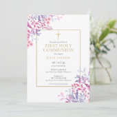 Wildblumen Florale Erste Heilige Kommune Einladung (Stehend Vorderseite)