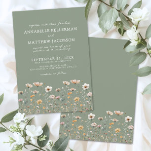 Wildblumen Florale Grüne Hochzeit Einladung