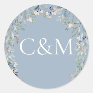 Wildblumen Florale Staubblaue Monogramm Runder Aufkleber