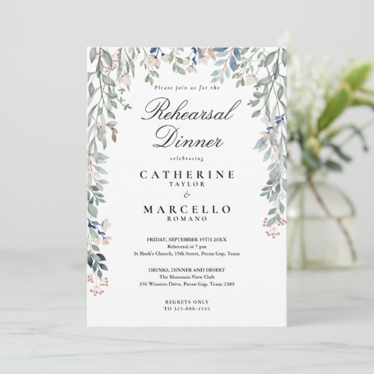 Wildblumen Florenz Elegante Probe Abendessen Einladung (Stehend Vorderseite)