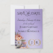 Wildblumen, Foto & Blatt-Monogramm - Blaue Flieder Save The Date (Vorderseite)