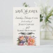 Wildblumen, Foto & Blatt-Monogramm - Creme Save The Date (Stehend Vorderseite)