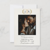Wildblumen, Foto & Blatt-Monogramm - Creme Save The Date (Rückseite)