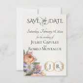 Wildblumen, Foto & Blatt-Monogramm - Elfenbein Save The Date (Vorderseite)