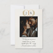 Wildblumen, Foto & Blatt-Monogramm - Elfenbein Save The Date (Rückseite)