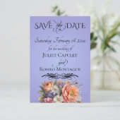 Wildblumen, Foto & Blatt-Monogramm - Himmelblau Save The Date (Stehend Vorderseite)