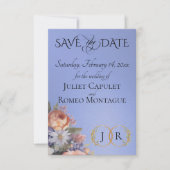 Wildblumen, Foto & Blatt-Monogramm - Himmelblau Save The Date (Vorderseite)