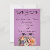 Wildblumen, Foto & Blatt-Monogramm - Lavendel Save The Date (Vorderseite)