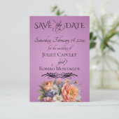 Wildblumen, Foto & Blatt-Monogramm - Lavendel Save The Date (Stehend Vorderseite)