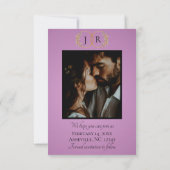 Wildblumen, Foto & Blatt-Monogramm - Lavendel Save The Date (Rückseite)