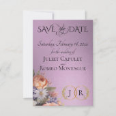 Wildblumen, Foto & Blatt-Monogramm - Lavendel Save The Date (Vorderseite)