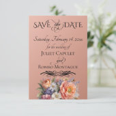 Wildblumen, Foto & Blatt-Monogramm - Roségold Save The Date (Stehend Vorderseite)
