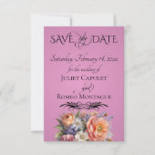 Wildblumen, Foto & Blatt-Monogramm - Rosenpink Save The Date (Vorderseite)