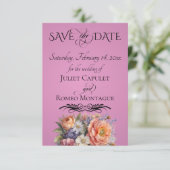 Wildblumen, Foto & Blatt-Monogramm - Rosenpink Save The Date (Stehend Vorderseite)