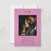 Wildblumen, Foto & Blatt-Monogramm - Rosenpink Save The Date (Rückseite)