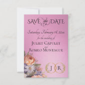 Wildblumen, Foto & Blatt-Monogramm - Rosenpink Save The Date (Vorderseite)