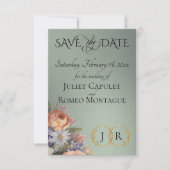 Wildblumen, Foto & Blatt-Monogramm - Salbei Save The Date (Vorderseite)