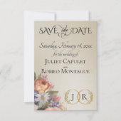 Wildblumen, Foto & Blatt-Monogramm - Weizen Save The Date (Vorderseite)