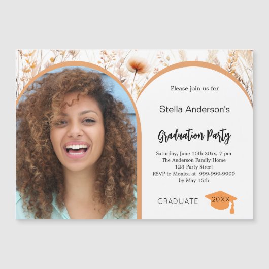 Wildblumen Foto Bogen Abschluss 2025 Magneteinladung (Vorderseite)