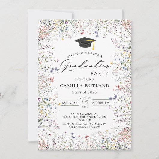 Wildblumen Foto Graduation Party Einladung (Vorderseite)