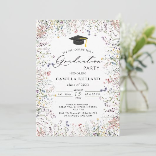 Wildblumen Foto Graduation Party Einladung (Stehend Vorderseite)