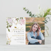 Wildblumen Foto Graduation Party Einladung (Stehend Vorderseite)