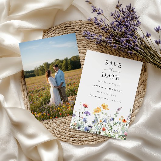 Wildblumen-Foto-Hochzeit Save The Date
