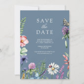 Wildblumen Foto QR Code Staubblau Hochzeit Save The Date (Vorderseite)