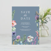 Wildblumen Foto QR Code Staubblau Hochzeit Save The Date (Stehend Vorderseite)