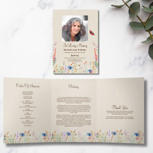 Wildblumen-Foto-Tri-Fold-Funeralprogramm Dreifach Gefaltete Ankündigung