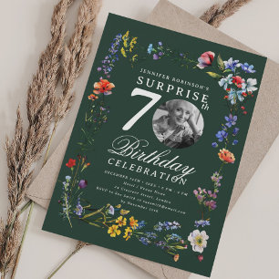 Wildblumen-Foto ÜBERRASCHUNG 70. Geburtstag Grün Einladung
