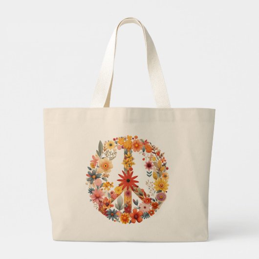 Wildblumen Frieden Unterschreiben Blumenkranz Jumbo Stoffbeutel (Rückseite)